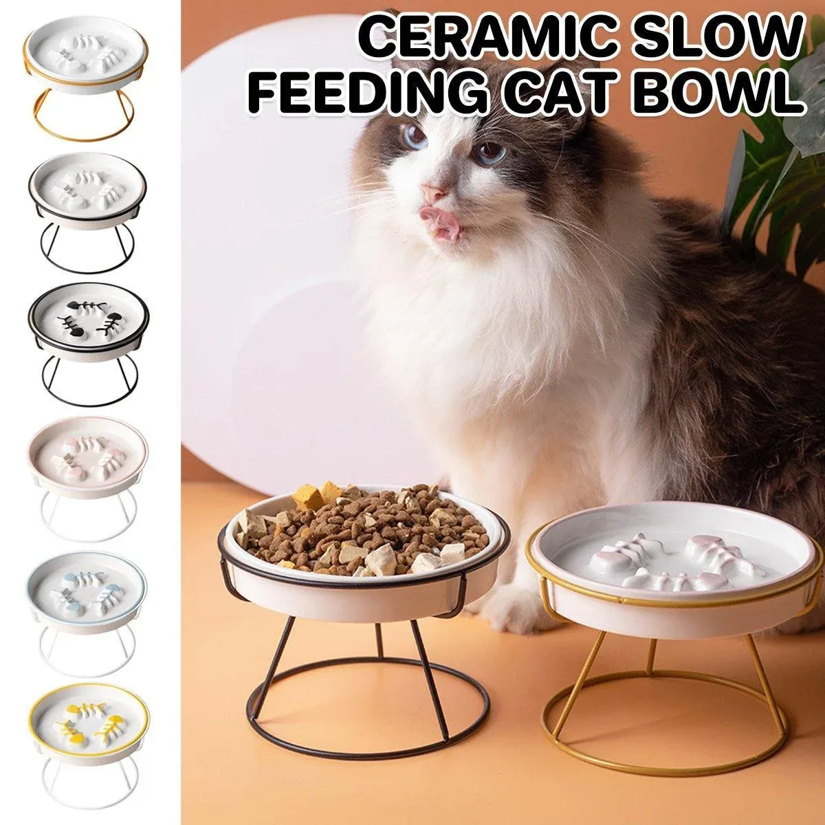 Ceramic Cat Bowl Slow Feeder Pet Food Tray for Cats and Dogs Non Slip Design - White… image 2