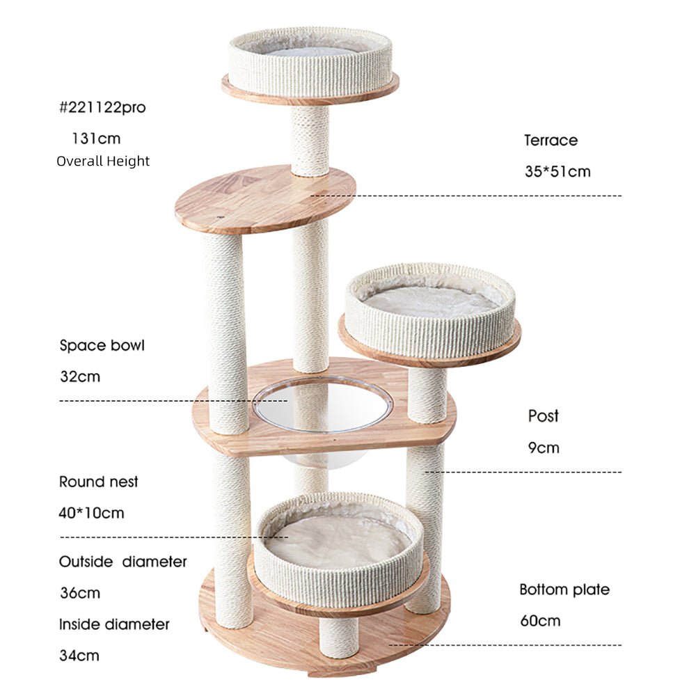 HONEYPOTCAT MZ Simple Joy Wood Cat Tower - Triple Charm 131cm image 3