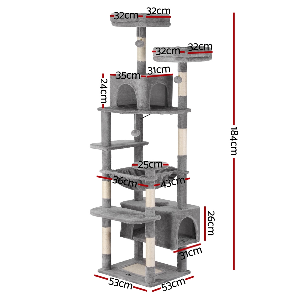 i.Pet Cat Tree 184cm Tower Scratching Post Trees Scratcher Condo House Light Grey image 2