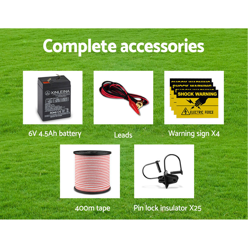 Giantz Fence Energiser 3KM Solar Powered Electric 400M Poly Tape Insulator image 7