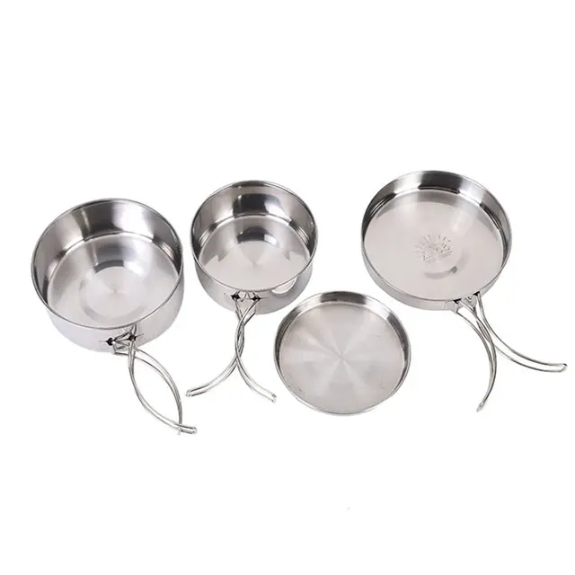 4Pcs Outdoor Camping Cooking Pots Camping Stainless Steel Cookware with 2 Cooking…
