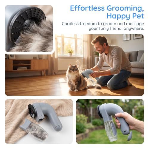 2-in-1 Pet Hair Vacuum Grooming Brush Dog Cat Deshedding Tool with Suction & Soft… image 2