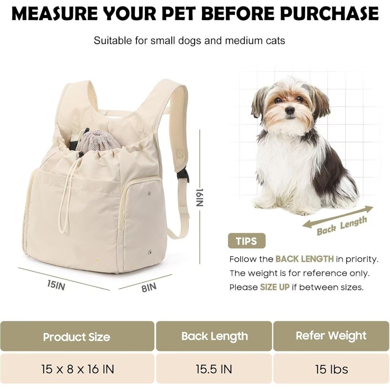 Versatile Front and Back Wearable Pet Carrier Backpack with Breathable Mesh…, Beige image 2