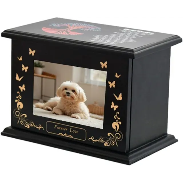 Pet Memorial Wooden Urn Box with Photo Frame, 28