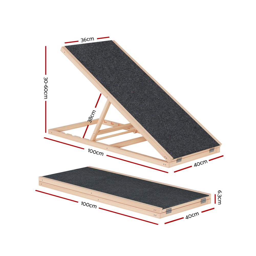 i.Pet Dog Ramp 100cm Adjustable Height Wooden Steps Stairs For Bed Sofa Car Foldable image 2