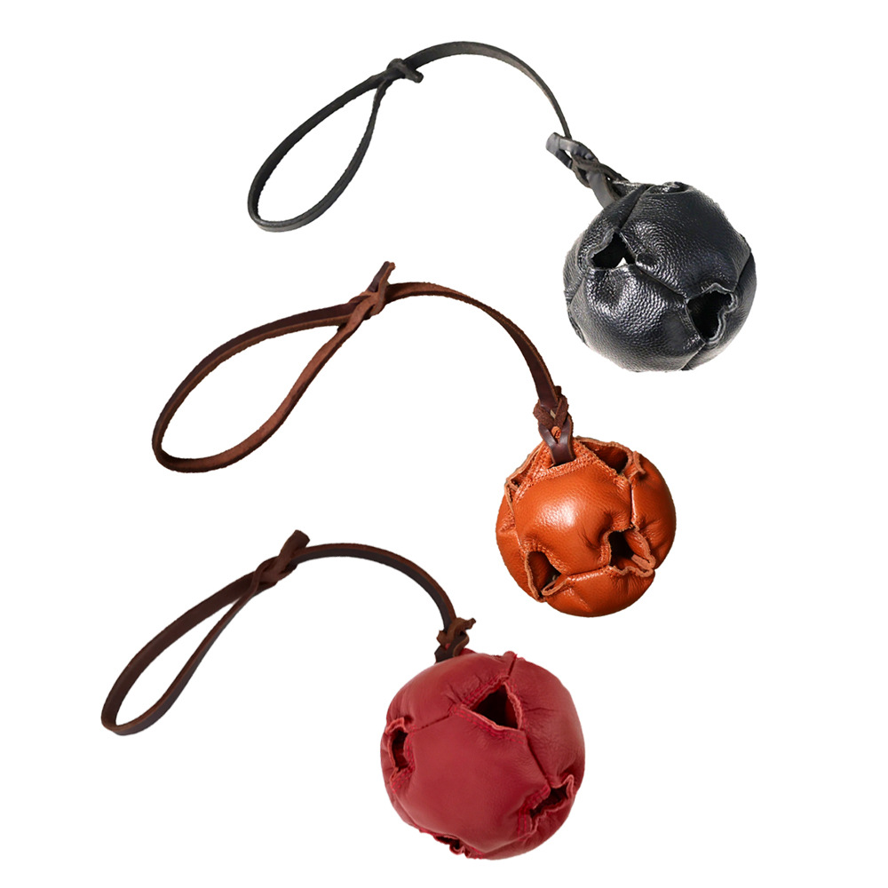 Black Durable Leather Dog Training Ball with Loop Handle - Interactive Bite & Tug Toy… image 2