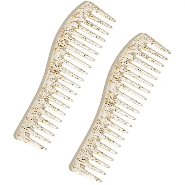 Wide Teeth Combs 2Pcs For Women Smoothing Hair Anti Static Beige 7x2in