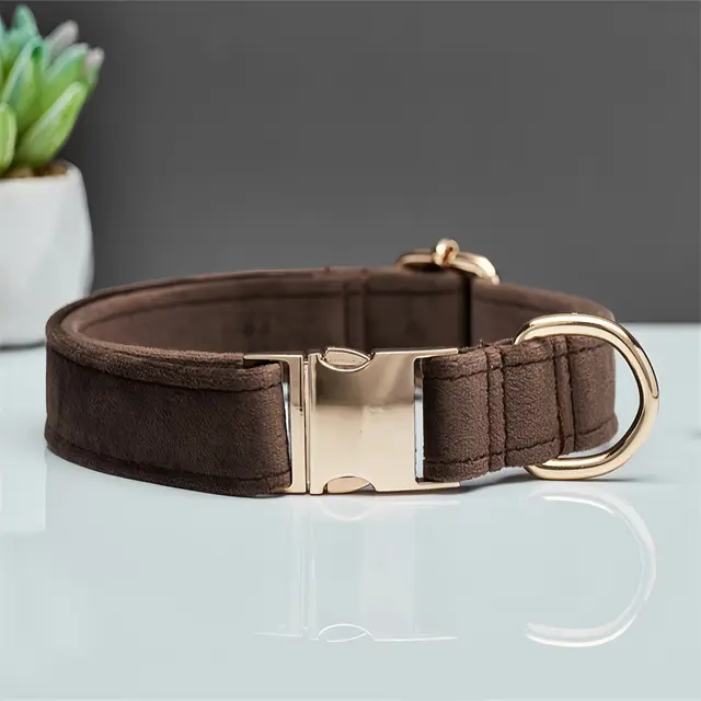 Dark Brown Durable Dog Collar with Metal Buckle - Adjustable Nylon Pet Collar for…