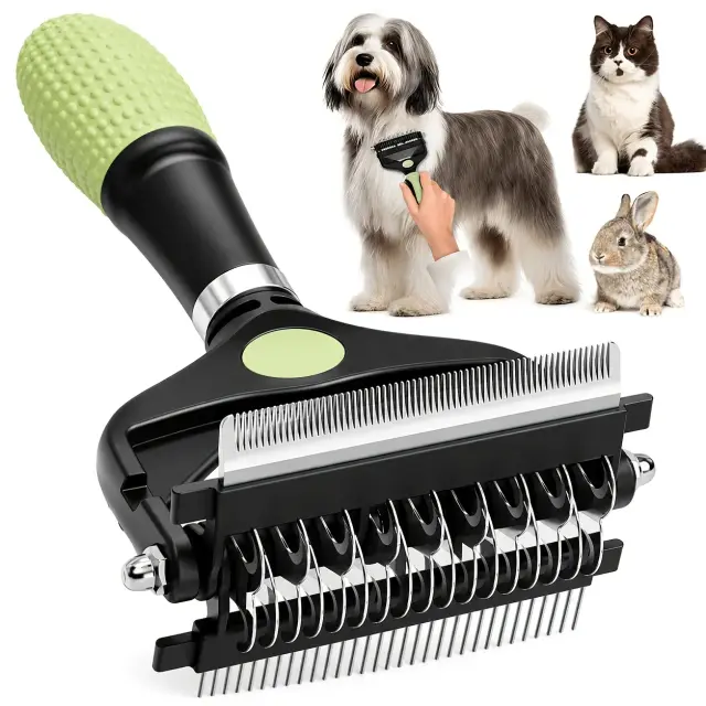 3-in-1 Pet Grooming Rake Comb: Painless Dematting – Foldable & Easy to Store.