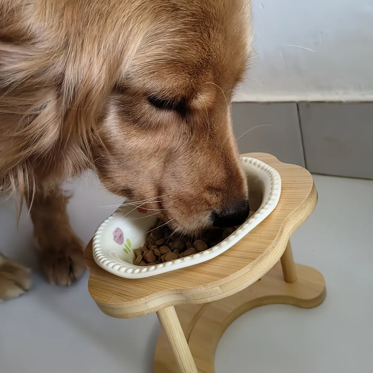 Ceramic Pet Feeder with Wood Stand image 7