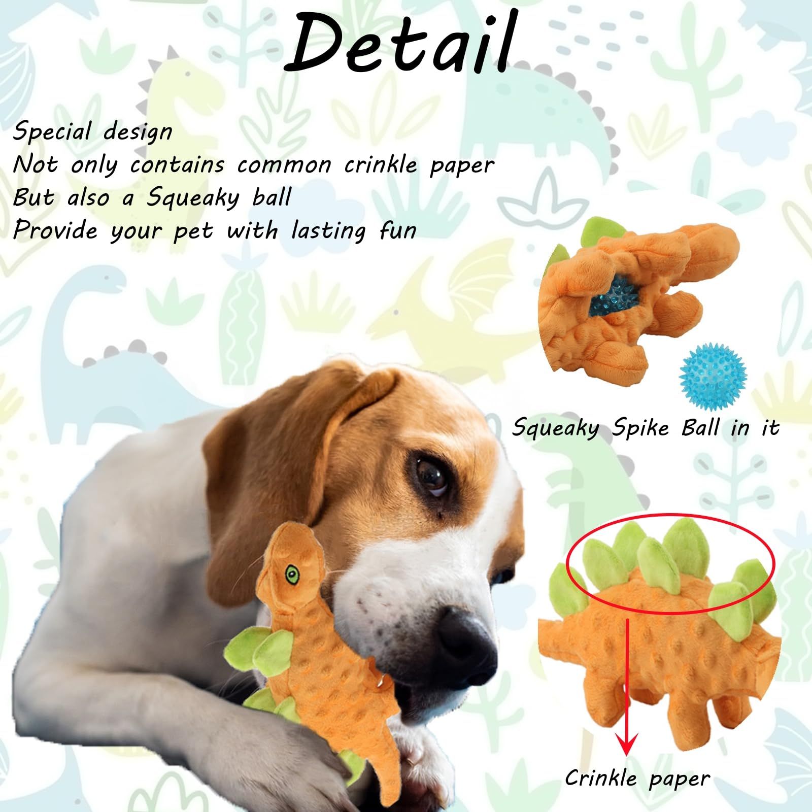 Squeaky Dog Toys for Puppy -No Stuffing Durable Plush Dog Toy with Crinkle Paper image 5