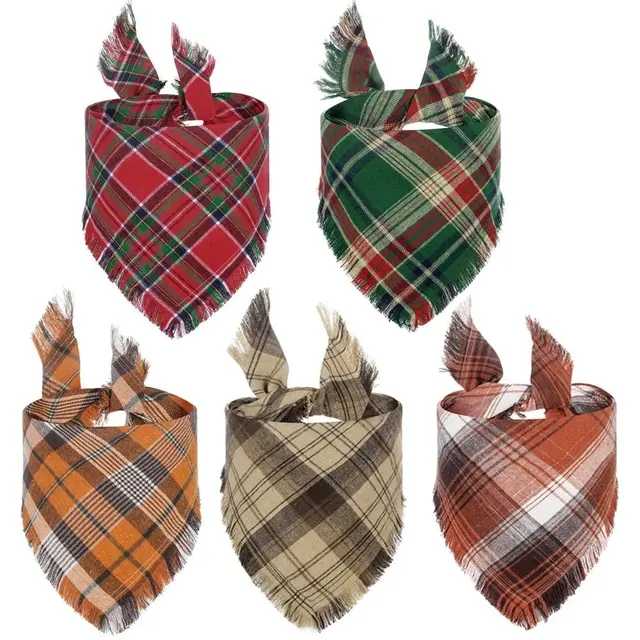 Costumes 5 Pack Thanksgiving Christmas Dog Bandanas with Tassels Edges Classic Plaid…
