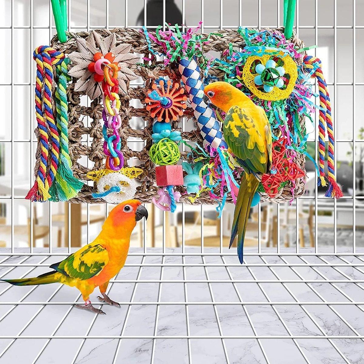 Parrot Gnawing Toys Woven Grass Nets Colourful Chewing Bird Cage Play image 10