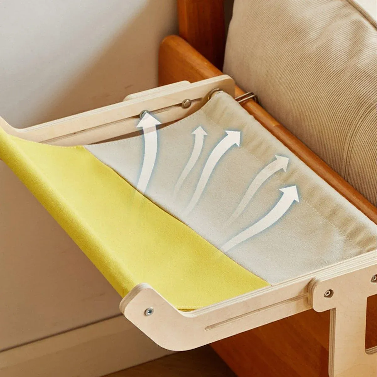 Window Hanging Cat Hammock Solid Wood Sun Bed Nest for All Seasons Durable - Grey+Yellow image 9