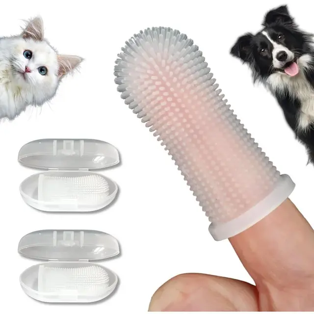 Dog Toothbrush 2 Pack Toothbrush And Storage Case Non-Toxic Silicone Teeth Cleaning…