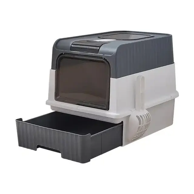 Large Enclosed Cat Litter Box with Drawer and Scoop - Odor Control