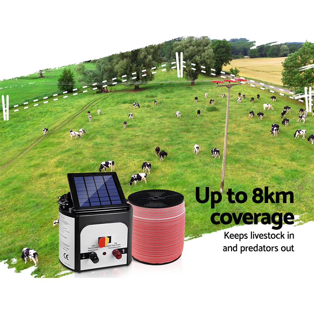 Giantz Fence Energiser 8KM Solar Powered Electric 2000M Poly Tape image 4