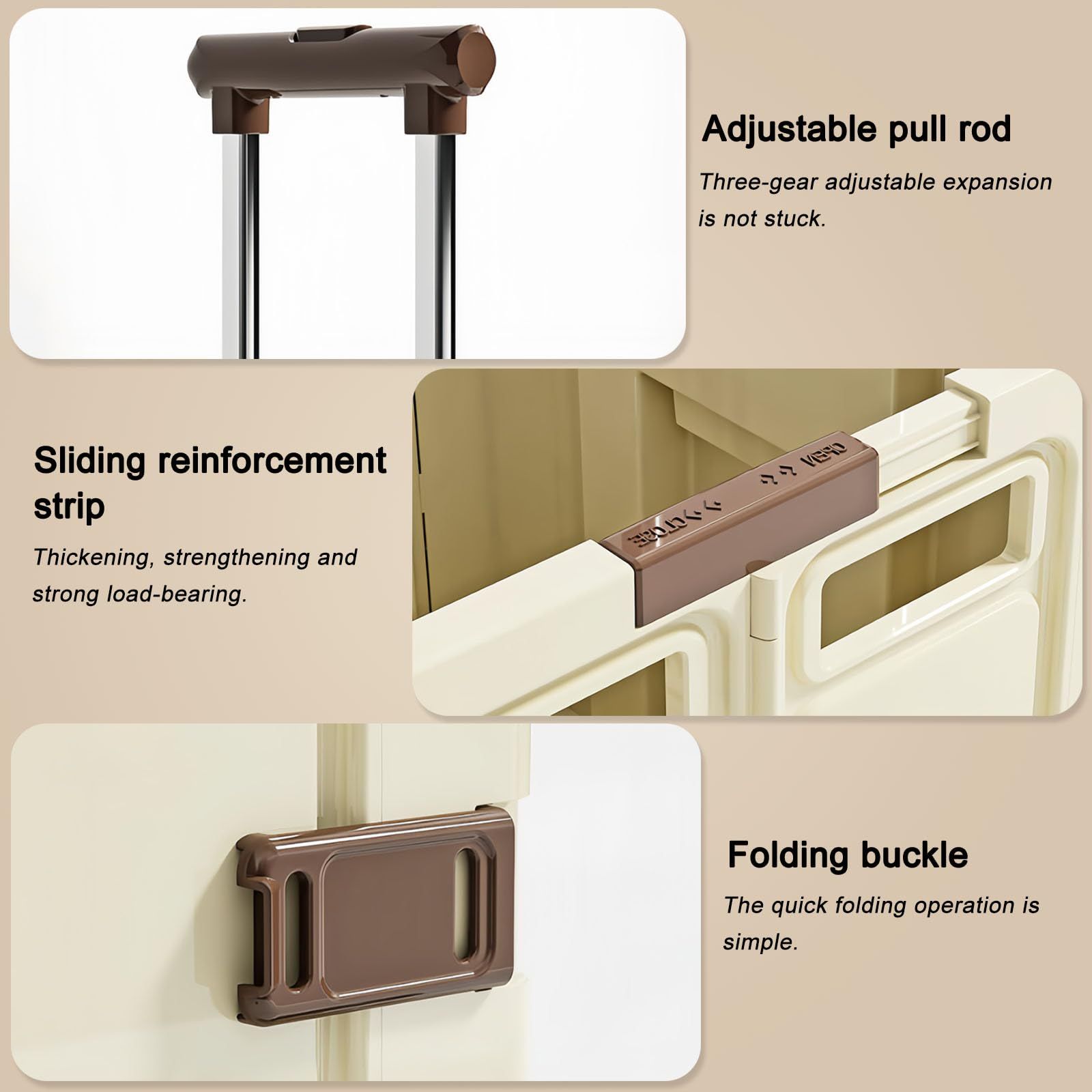 Foldable Sliding crates Large-Capacity suitcases – Compact and Foldable Design, Beige image 4