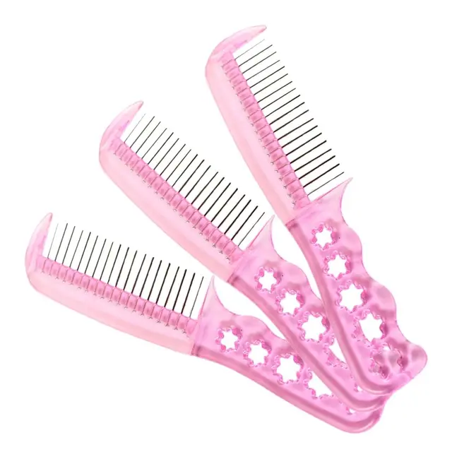 3Pcs Pink Wig Brush Comb with Lightweight Handle Ideal for Styling Synthetic Wigs