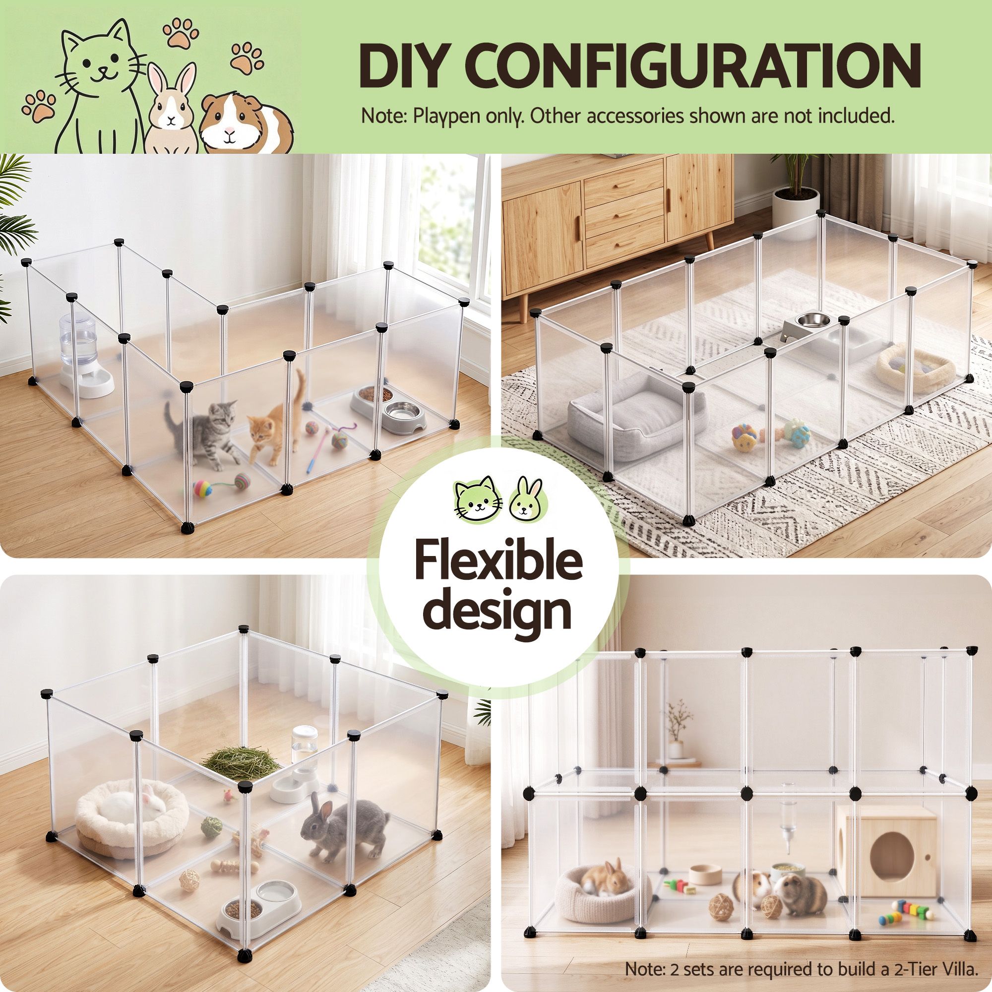 i.Pet Pet Dog Playpen 20 Panels with Baseboard DIY Enclosure Small Animal Rabbit Pen image 5