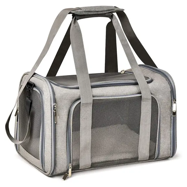 S Grey Portable Foldable Pet Carrier Bag - Large Capacity Travel Carrier for 2 Small…