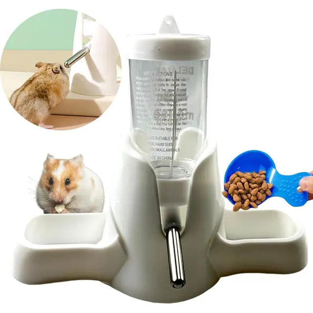 1 Piece Hamster Water Bottle 3 in 1 with Food Bowl, 80 ml