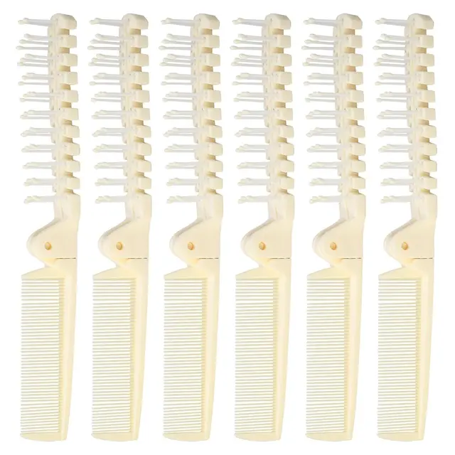 6PCS Travel Foldable Brush Comb Portable Folding Comb, Beige