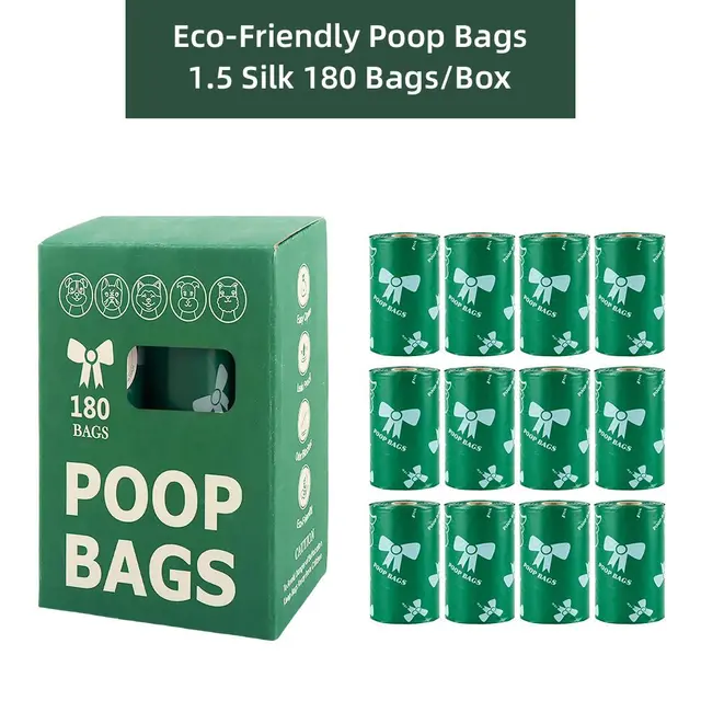 Green Thickened Dog Poop Bags 180 Pack - 12 Rolls, 22 × 30cm
