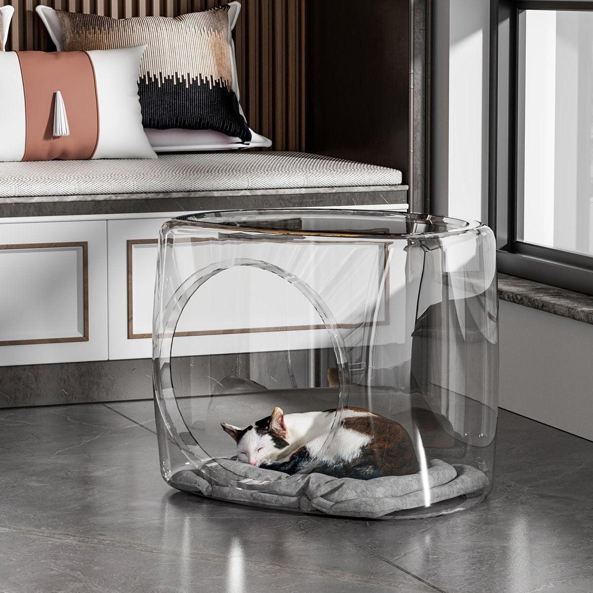 Transparent Capsule Cat Litter Box Semi Enclosed Cat House for Indoor Use image 6
