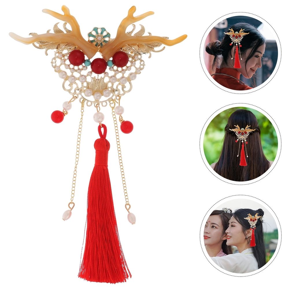 1 Pair Chinese New Year Hair Clips with Dragon Horn and Tassel Design image 5