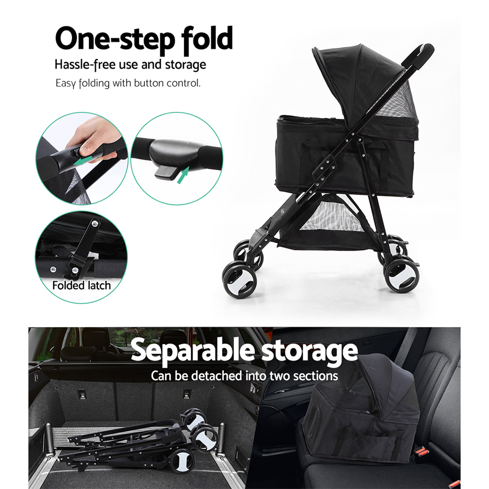i.Pet Pet Stroller Dog Pram Cat Carrier Travel Large Pushchair Foldable 4 Wheels Black image 5