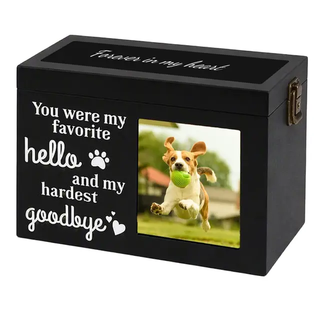 PLockable Wooden Pet Urn with Photo Frame for Dog Cat Ashes White Handcrafted Wood…