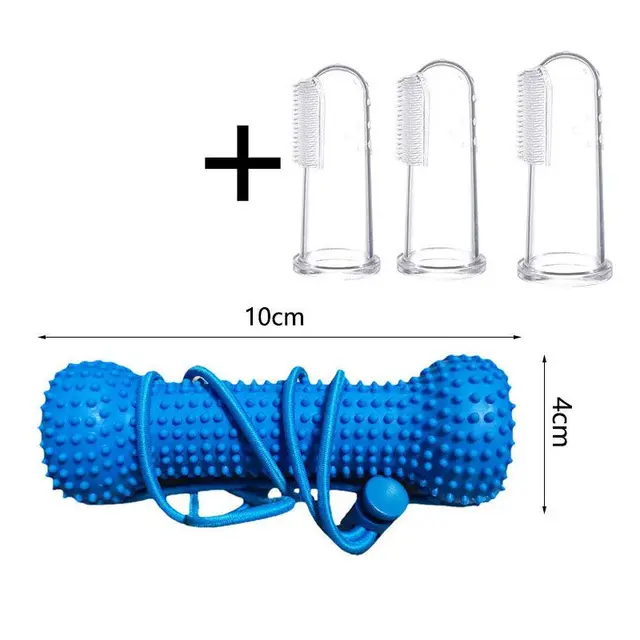 Dog Dental Chew Toy and Finger Brush Set - 10cm Blue Hands Free Chew Toy with 3…