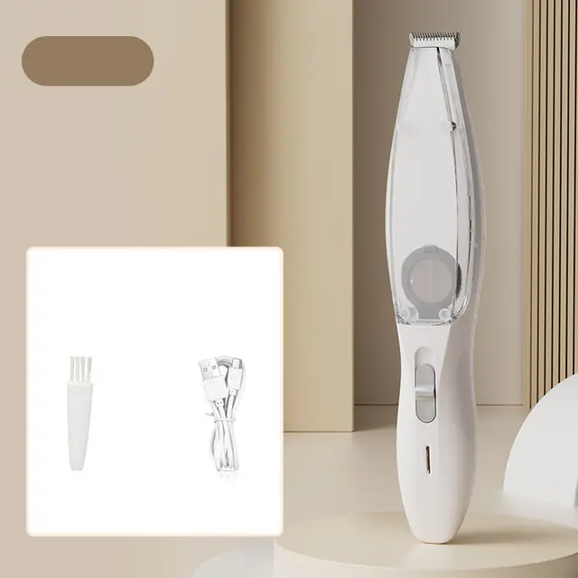 White Rechargeable Pet Grooming Clipper with Built-in Vacuum - Low Noise Hair Trimmer…