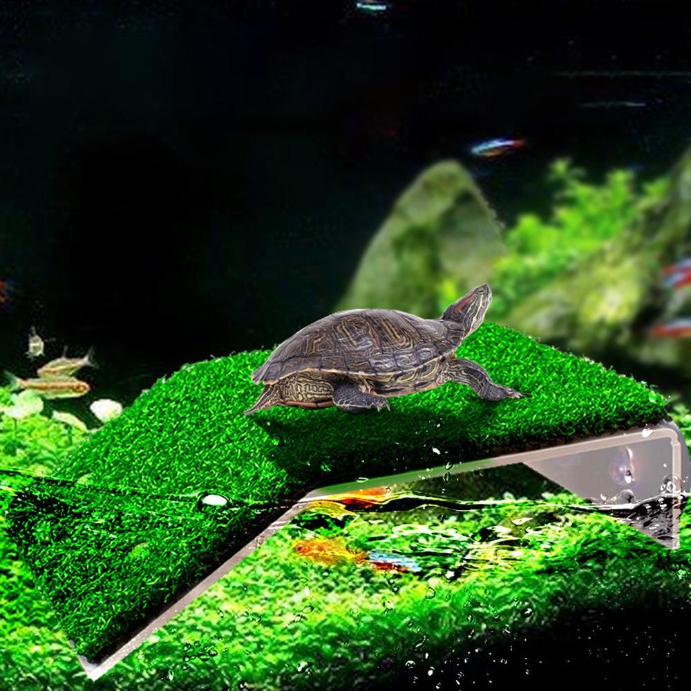 Turtle Basking Platform Simulation Grass Turtle Ramp for Fish Tank Aquarium - L image 6