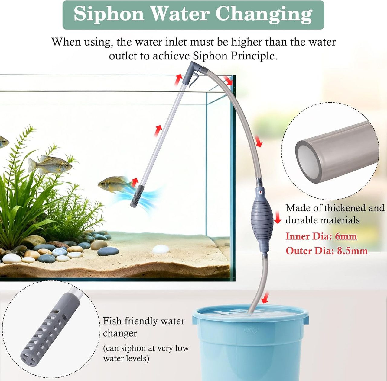3-in-1 Aquarium Water Change Tool: Sand Cleaning / Waste Removal / Water Change, M image 5