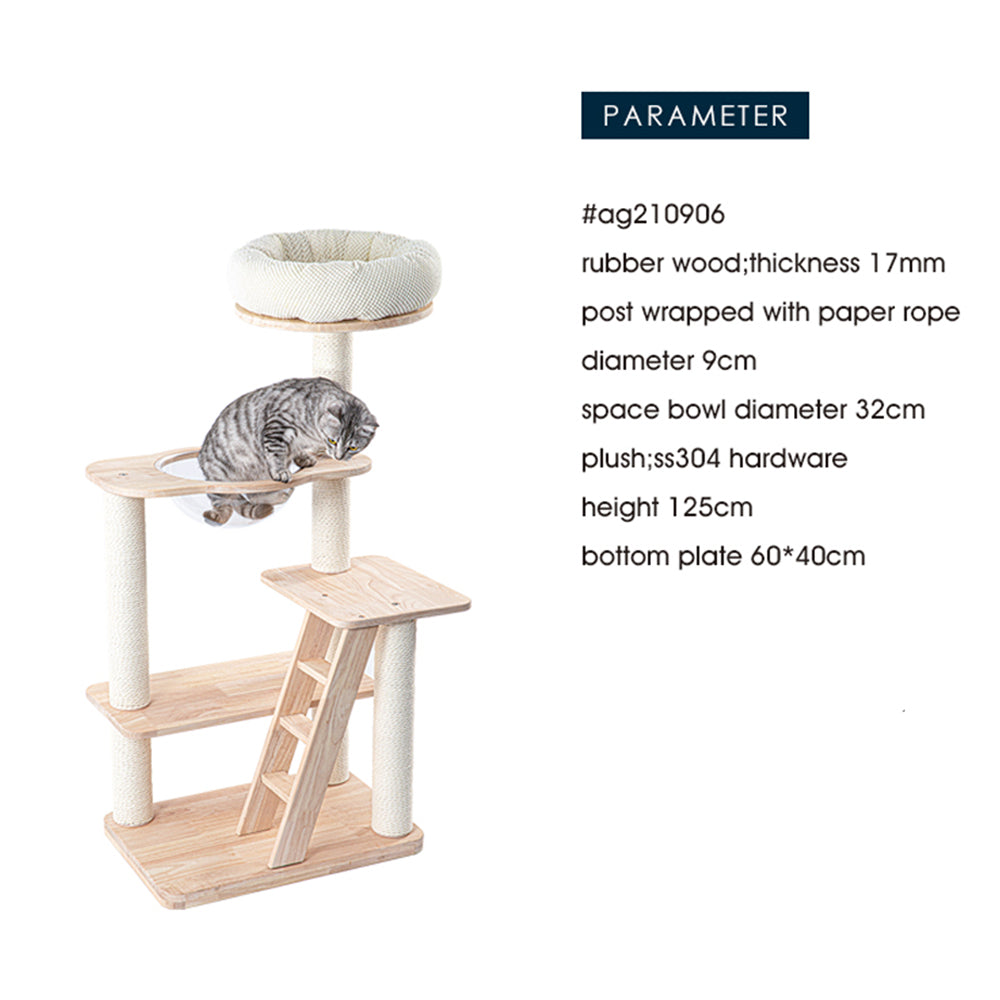 HONEYPOTCAT Serenity Plush Top Cat Tower - Wood Varnish 125cm image 3