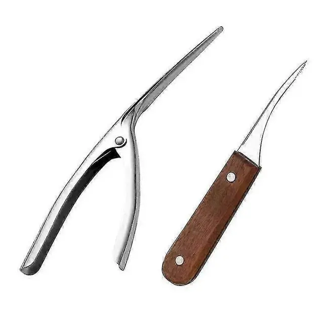 2pcs Stainless Steel Shrimp Cleaner & Deveiner - Wooden Handle