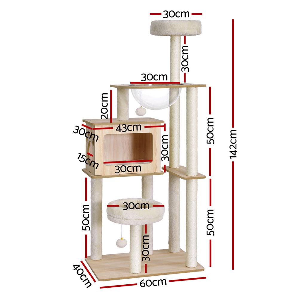 i.Pet Cat Tree Tower Scratching Post Scratcher 142cm Wood Bed Condo House image 2