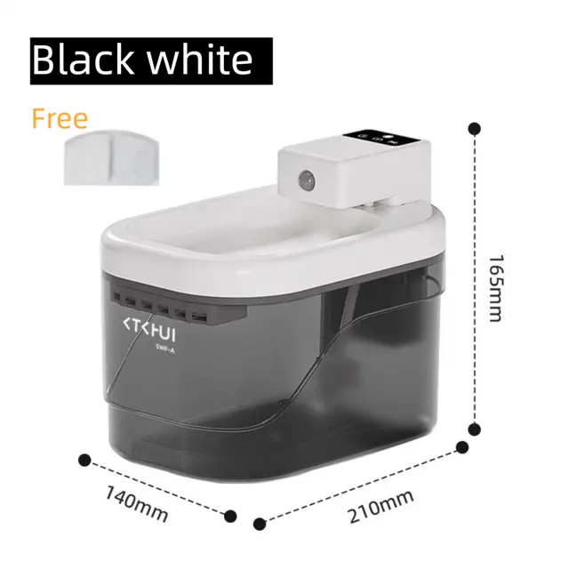 Transparent Black and White Smart Motion Sensor Wireless Pet Water Fountain - 2L…