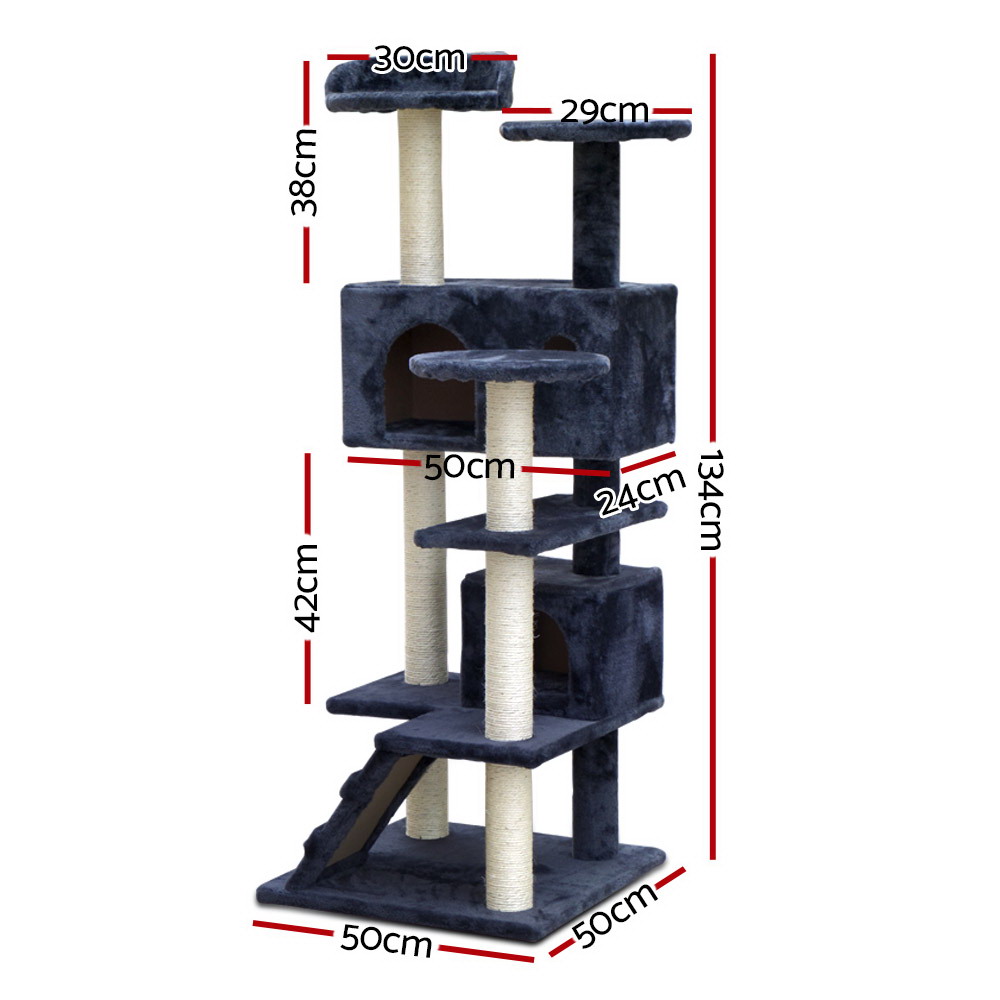 i.Pet Cat Tree 134cm Tower Scratching Post Scratcher Wood Condo House Bed Grey image 2