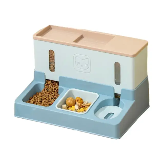 All in One Pet Feeding Bowl Cat Dog Water and Food Feeder Automatic Dispenser - Blue