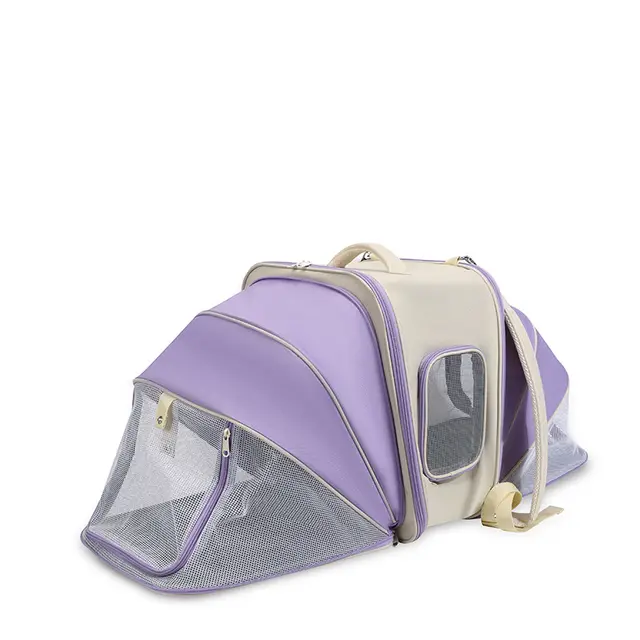 Expandable Pet Carrier Backpack for Cats & Small Dogs - Breathable Mesh, Purple