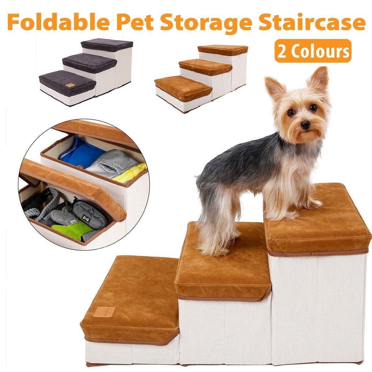 Foldable Pet Dog Stairs Puppy Step Ladder for Bed Sofa Portable Climbing Ramp - Grey image 2