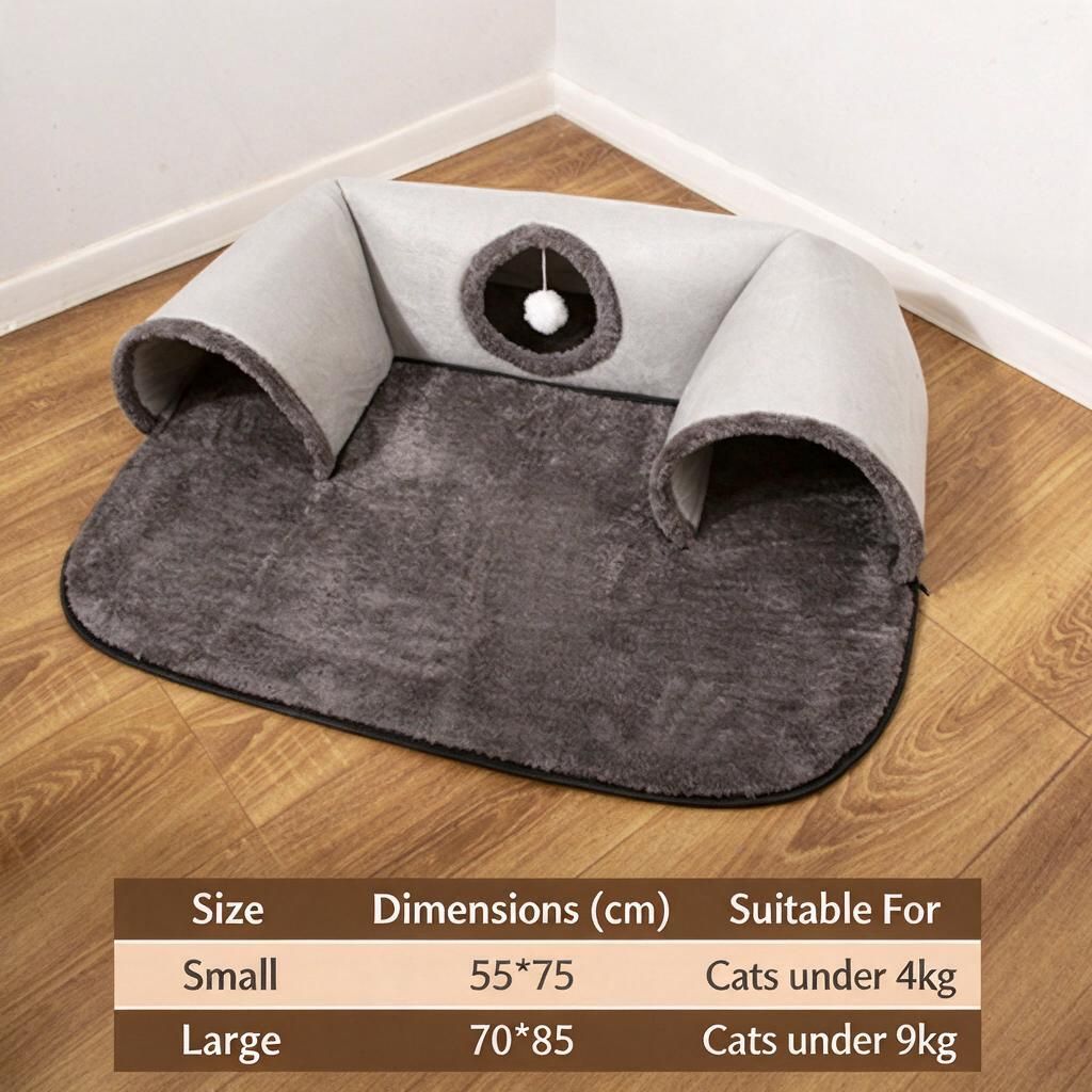 Fleece Arch Cat Tunnel Bed with Pom Ball Peekaboo Nest Detachable Mat Grey…, 70 × 85cm image 4