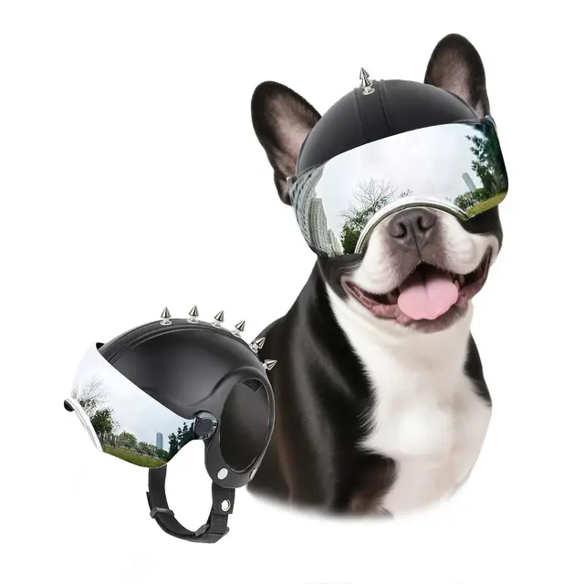 New Pet Goggles Helmet Glasses 2-in-1 Motorcycle Cap Punk ABS UV Protection Breathable…