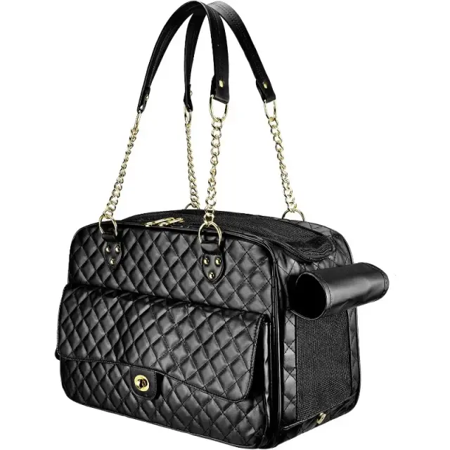 🐾 Luxury Outing | Black Quilted Chain Pet Carrier, Perfect for Cats & Dogs under 8 lbs!