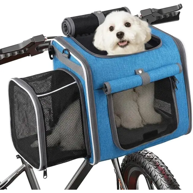 Dog Bike Basket Pet Carrier Backpack 3-in-1, Blue