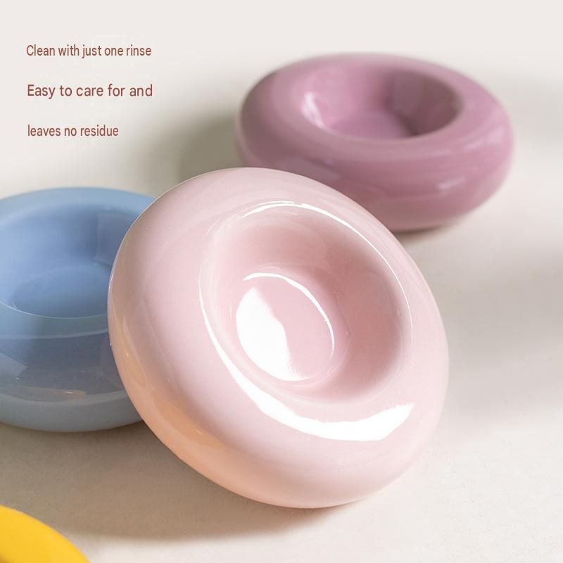 Purple Ceramic Pet Donut Bowl - 50ml Food Dish for Cats and Small Dogs - Non Slip Base image 5