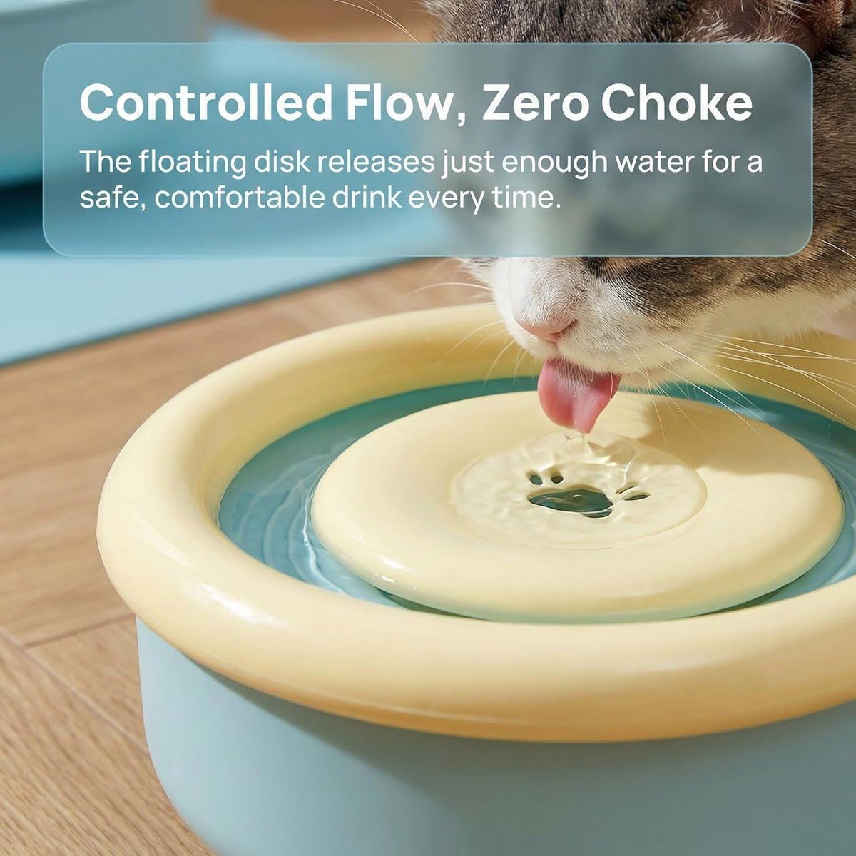 Spill-Proof Splash-Free Pet Water Bowl with Floating Disc, Blue image 2